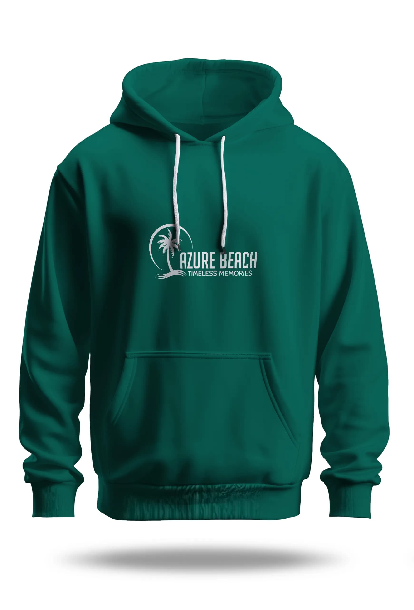 Azure Beach logo on a green hoodie