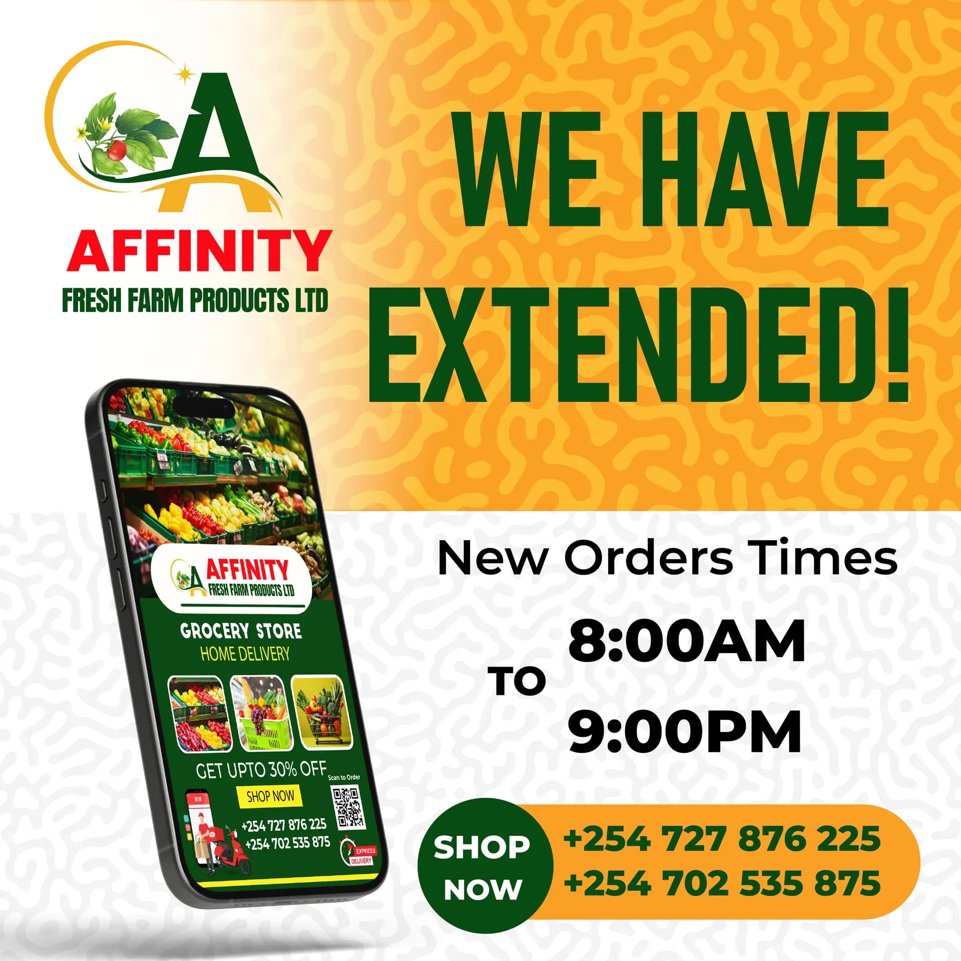 Affinity Fresh Farm Products extended opening hours post