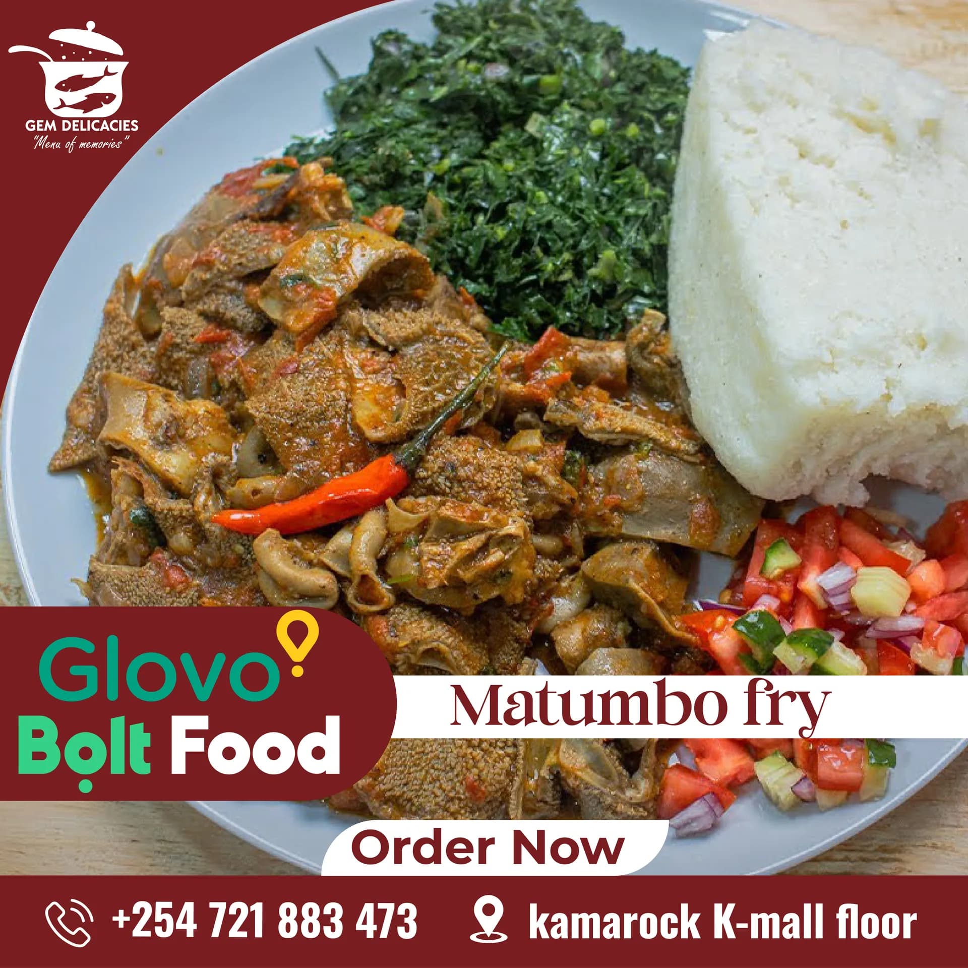 Gem Delicacies Matumbo fry menu post