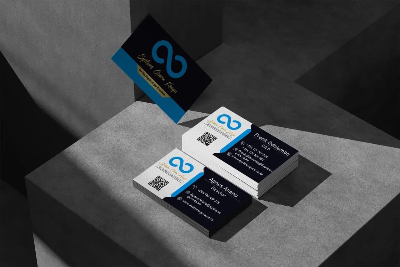 Navy and blue business cards with an infinity mark