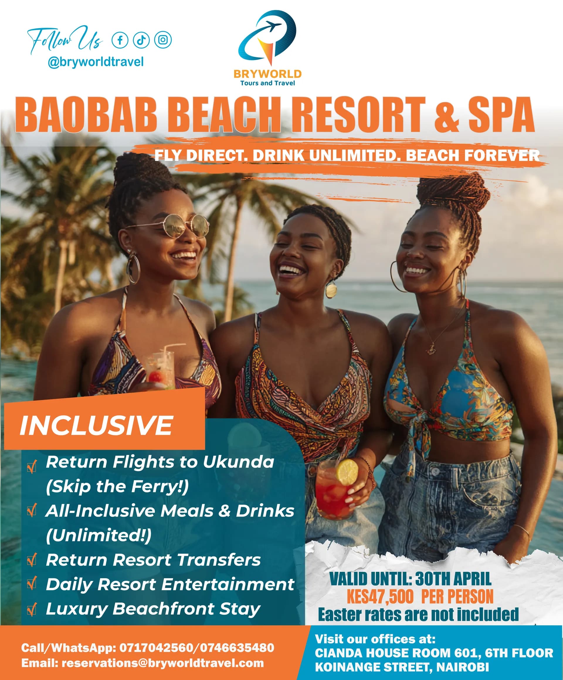 Baobab Beach Resort and Spa holiday package flyer for Bryworld Tours