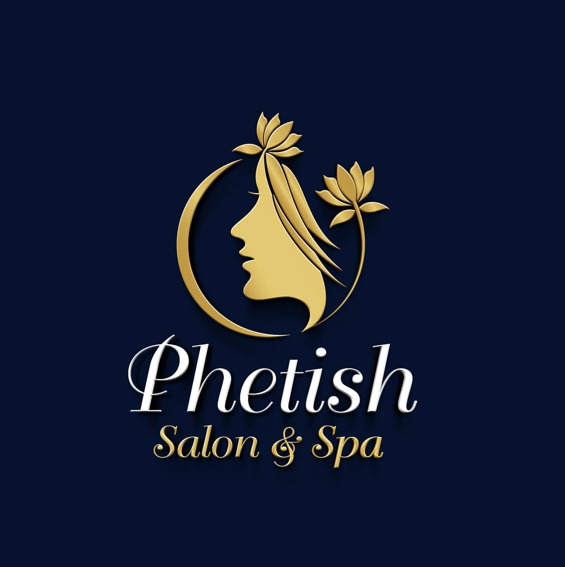 Phetish Salon and Spa logo in gold on navy