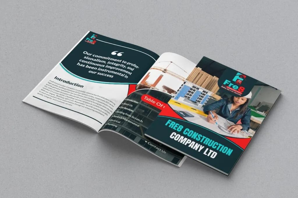 Fred Construction Company profile in dark teal and red