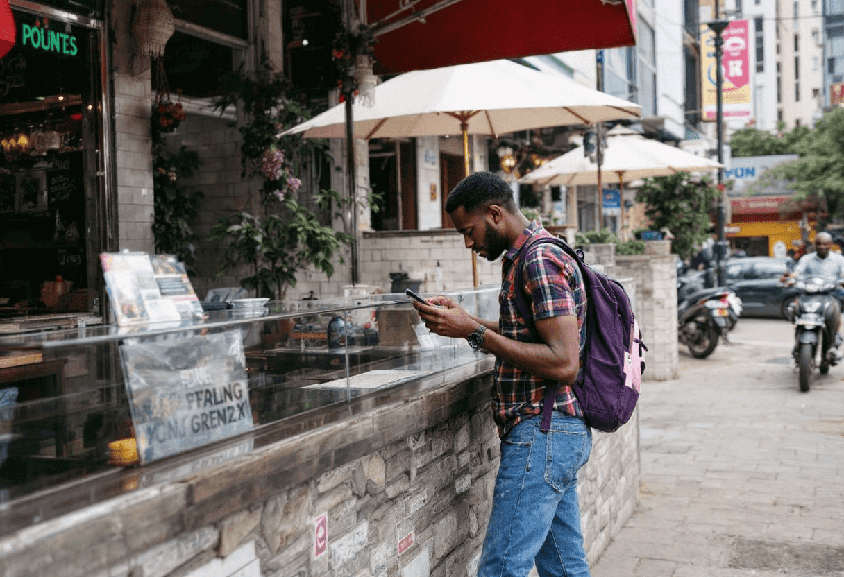 Person using a phone in Nairobi, representing digital marketing reach