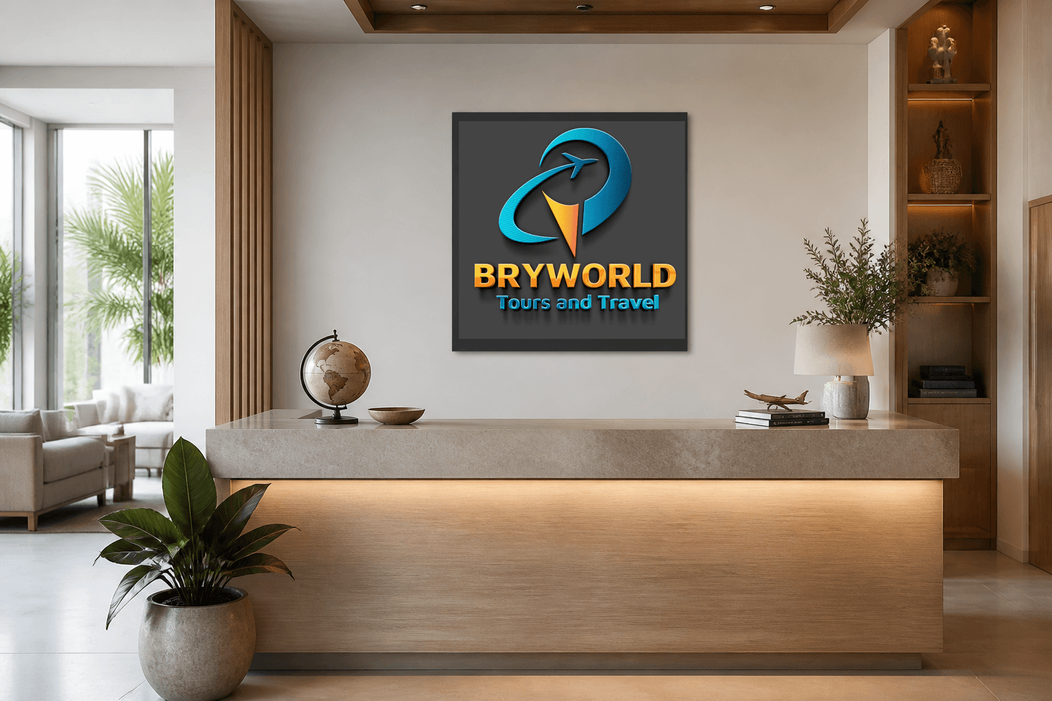 Travel consultancy reception plaque