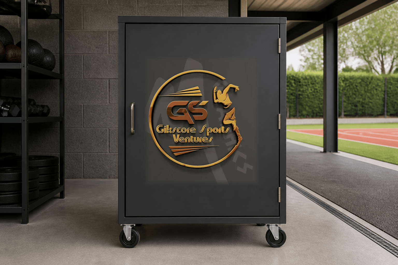 Mobile sports equipment cabinet