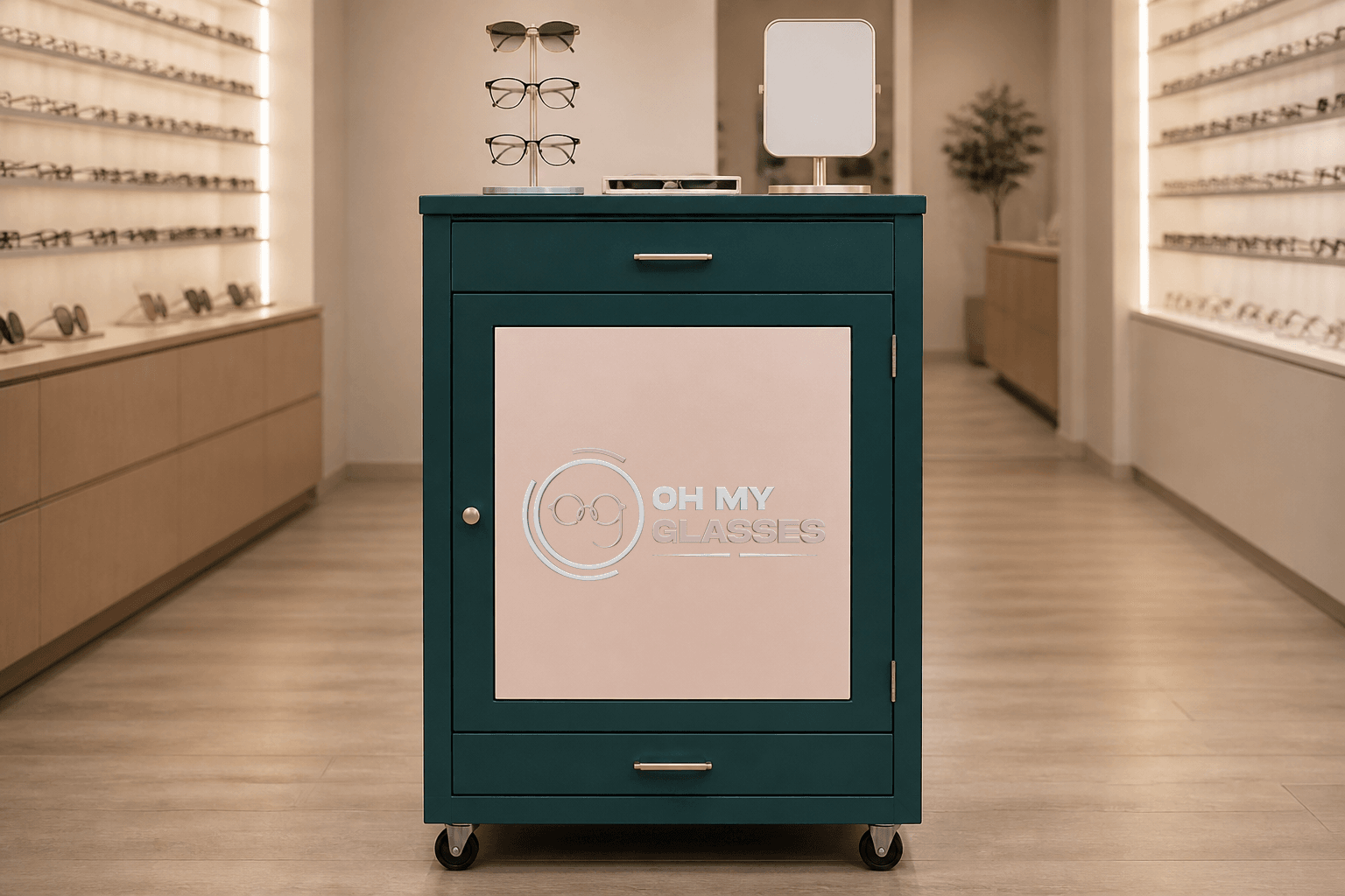 Mobile eyewear display cabinet