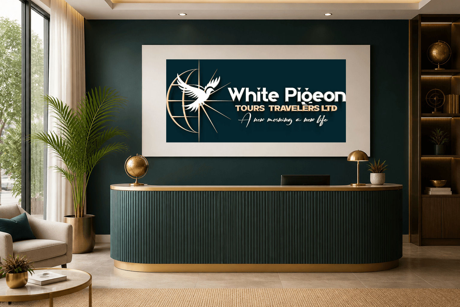 Travel agency reception signage