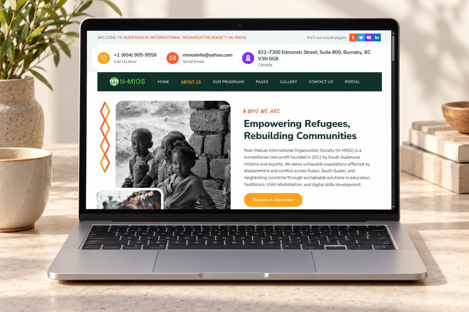 The organisation overview introduces N-MIOS and the communities its programmes serve.
